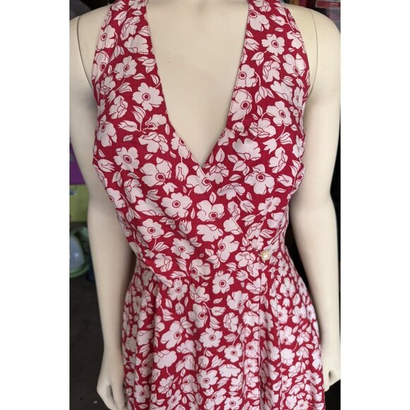 Laura Ashley Red Floral Halter Dress Vtg Sz 8 Cottage Core Garden Tea Party - Picture 2 of 16
